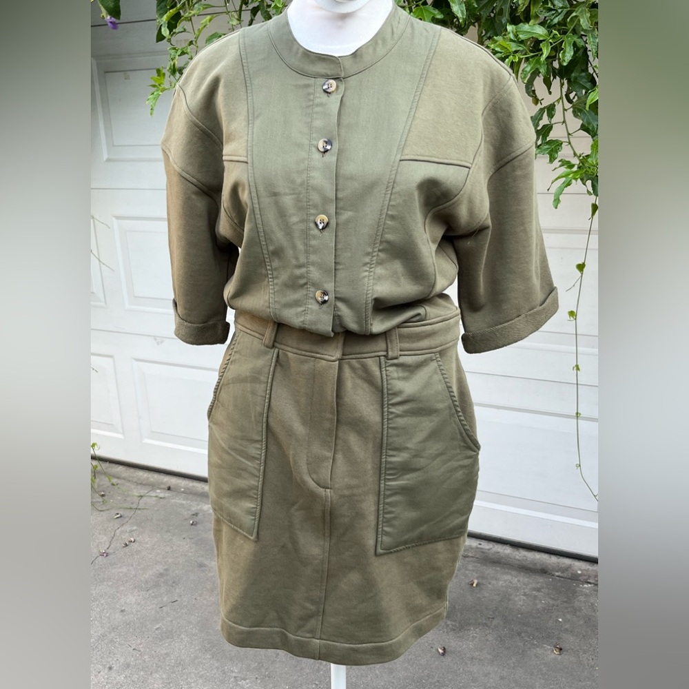 Women's Reiss Emlyn sweat shirt army green mini  dress short sleeves 6